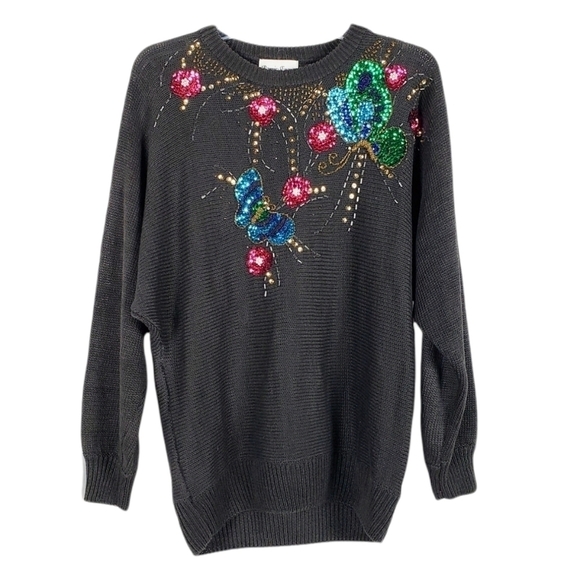 VINTAGE sequin sweater butterfly floral - Picture 1 of 4